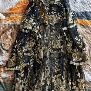 Elegant Black and Gold Embroidered Women's swim coverup